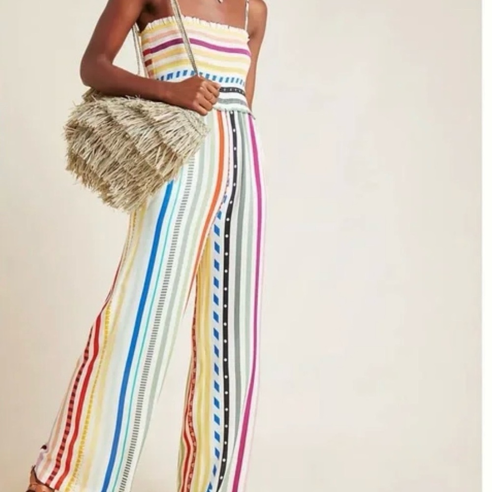 FARM Rio Ellie Striped Multicolor Smocked Wide-Leg Jumpsuit